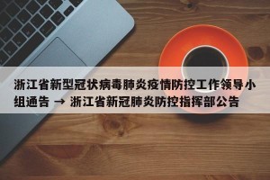 浙江省新型冠状病毒肺炎疫情防控工作领导小组通告 → 浙江省新冠肺炎防控指挥部公告
